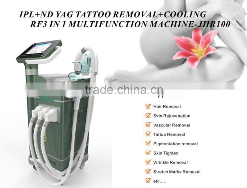 2016 Newest IPL+ND Yag Tattoo Removal+Cooling RF 3 In 1 Multifunction Machine