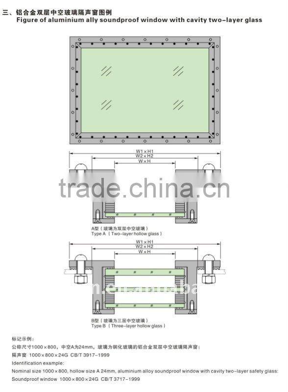 Aluminum Alloy soundproof window with cavity two-layer glass