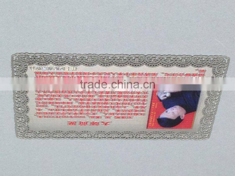 Cheap price Carved cut card silver metal business card
