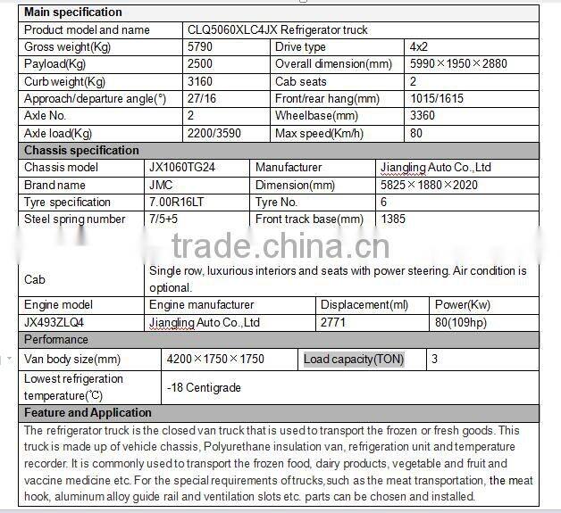 JMC 3TON mini refrigerator van truck