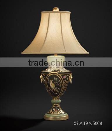 Hand Painting Antique Table Lamp With Shade, Imitated Calabash Desk Lamp, Cobalt Blue Carved Wooden Decor Lamp