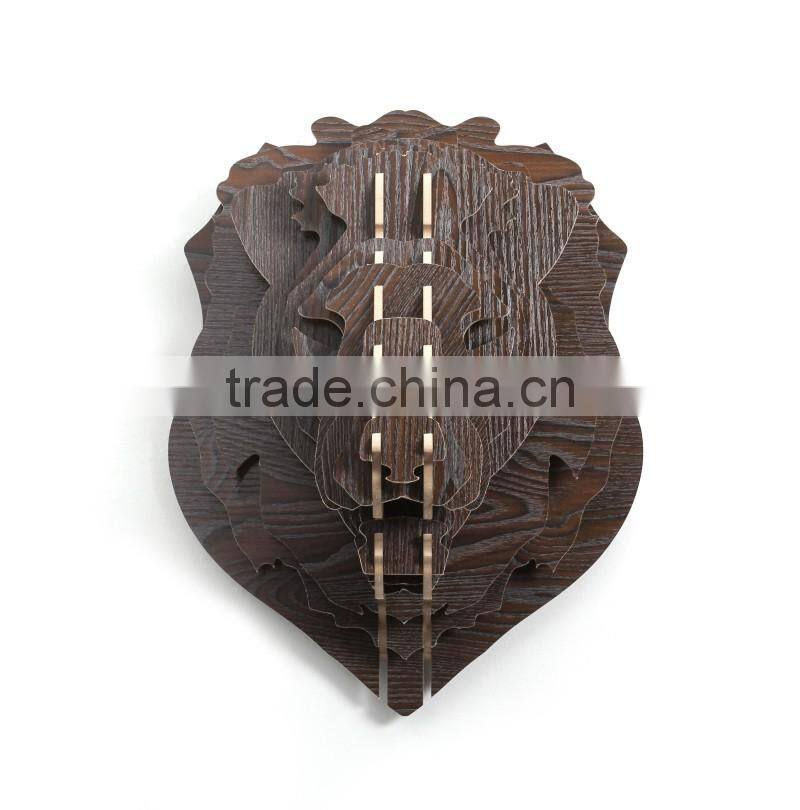 Creative home decorations Wooden Lion head lovely animal head hanging ornament crafts 3D wood animal head high quality