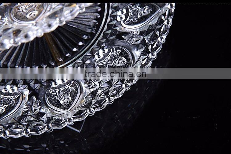 transparent glass dishes plate set with golden metal stand for wedding