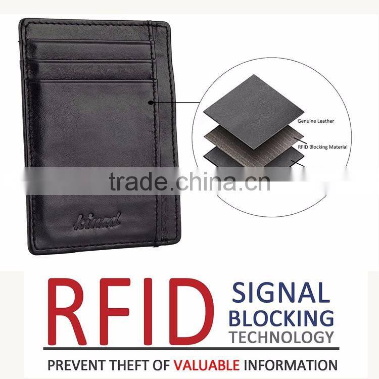 TIANHOOO black 100% soft sheepskin genuine leather credit card holder