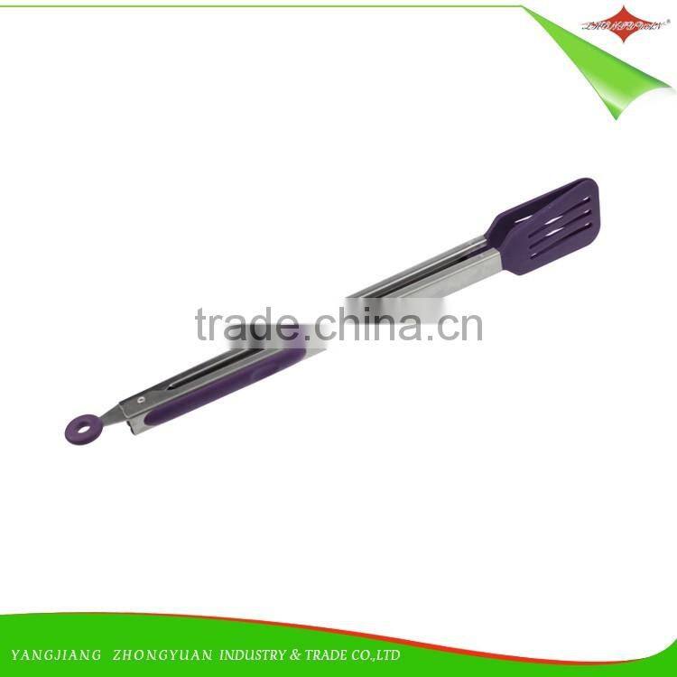ZY-H3005 14"non stick BBQ cooking and function of serving tongs with slotted heads