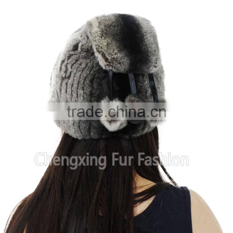 CX-C-240B Women Fashion Fur Pom Pom Winter Knitted Rabbit Fur Hat