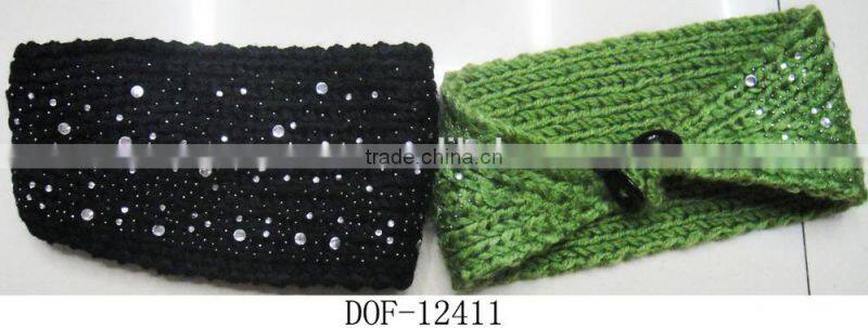 Fashion new Hot knitted acrylic designer rhinestone headband for winter