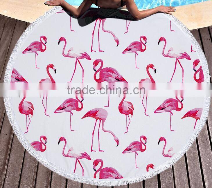 Factory direct sell flamingo round beach towel superfine fiber and tassel 150CM