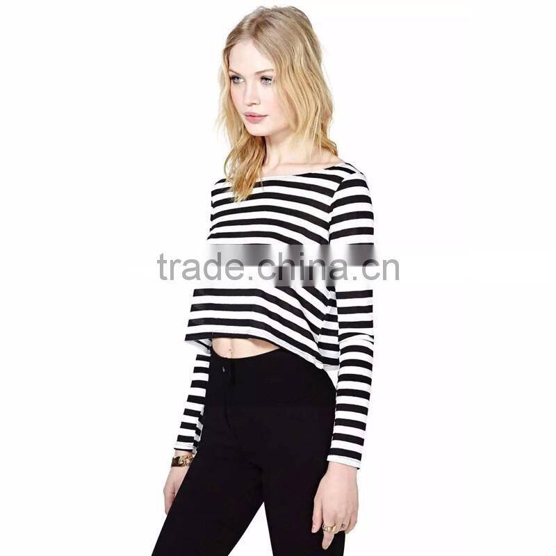 wholesale 100% cotton short striped women T-shirt for summer