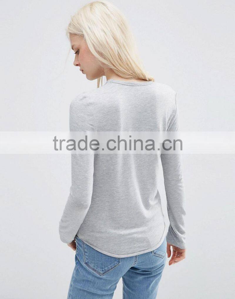 2016 hot sale women blank long sleeves girls favorite T-shirt