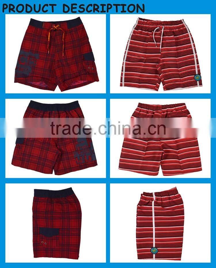 Red Stripe Digital Printing Kids Board Shorts in 100% Polyester Fabric