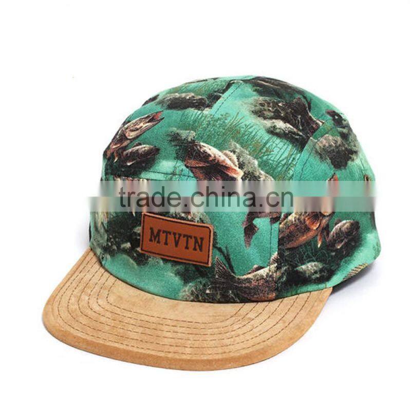 Plain design your own 5 panel hat cap leather patch 5 panel hat wholesale
