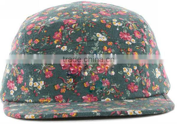 Rose floral fabric blank 5 panel caps custom your own logo