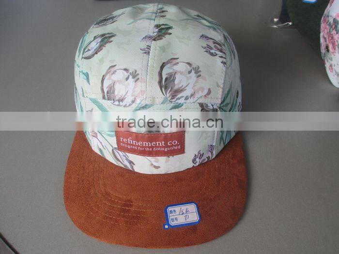 Native print underbrim printing waxed cotton 5 panel hats