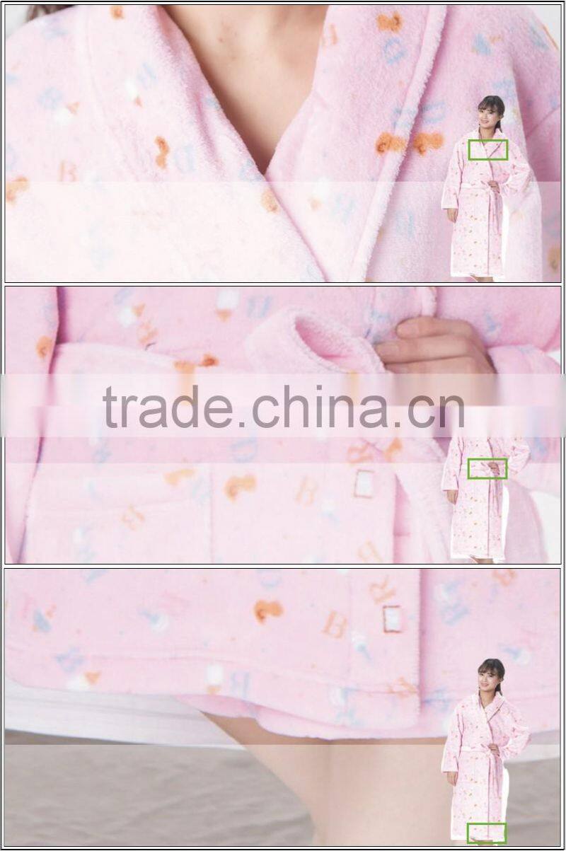 Adult 100% polyester Coral Fleece Women Robe/ Bathrobe/Gown/ Bath Robe