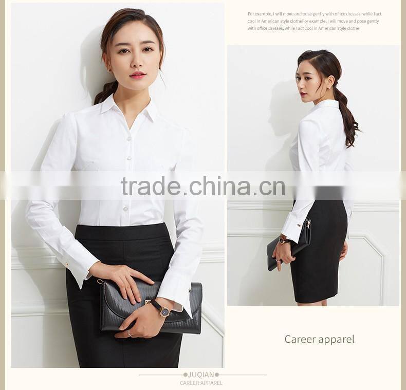 2017 New design ladies office wear white v-neck collar blouse for women