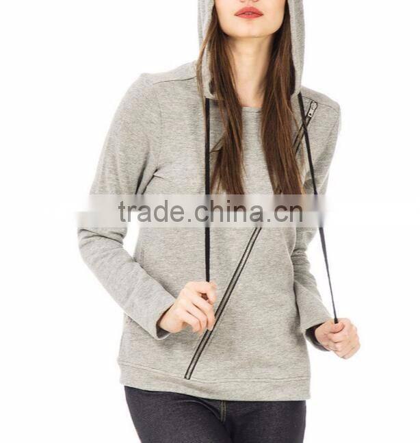 Asymmetrical hip hop hoodie side zipper