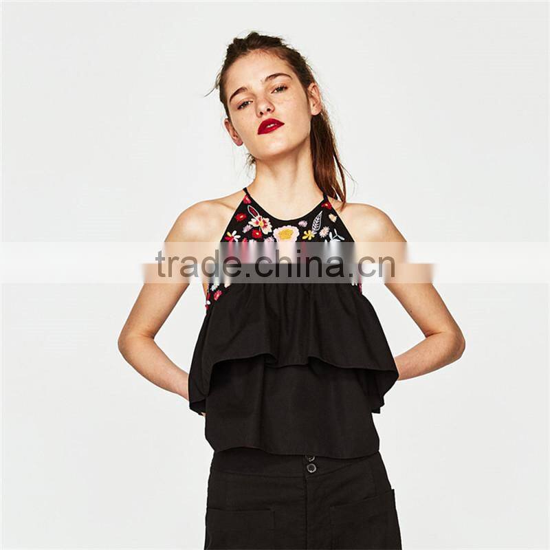 Top selling products 2017 hip-length poplin halter top with no sleeves