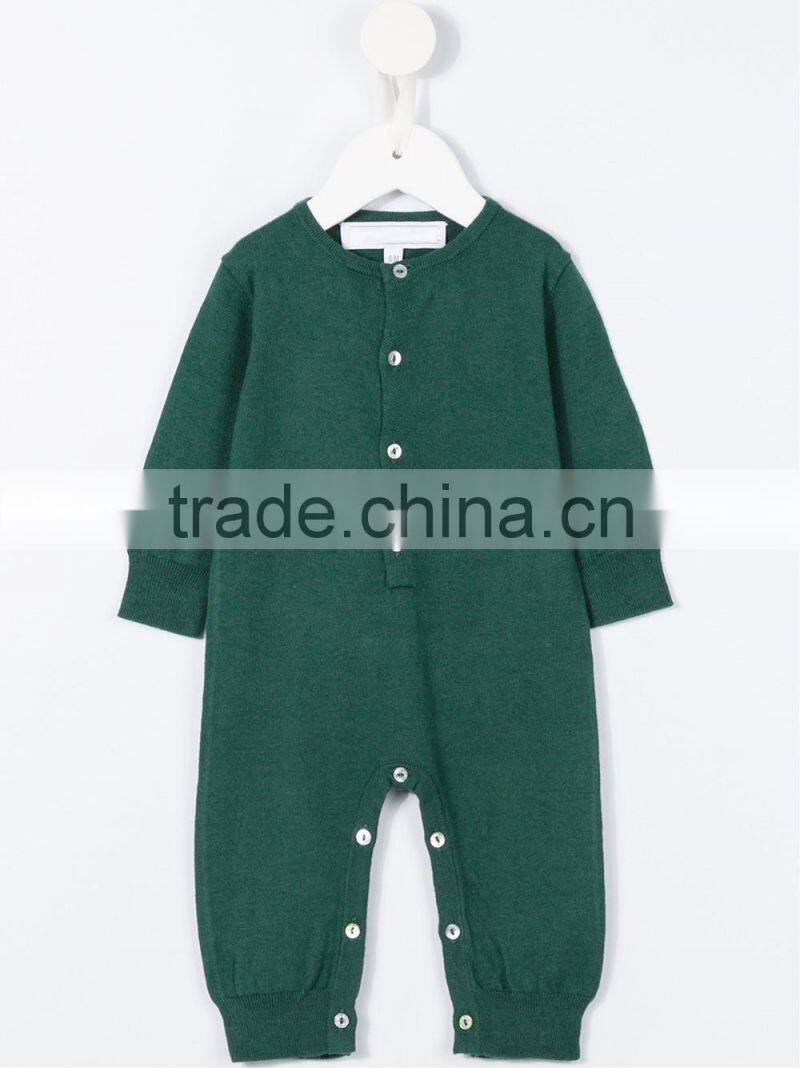 Green Cotton Blend Round Neck Plain for Winter Season Custom Baby Romper