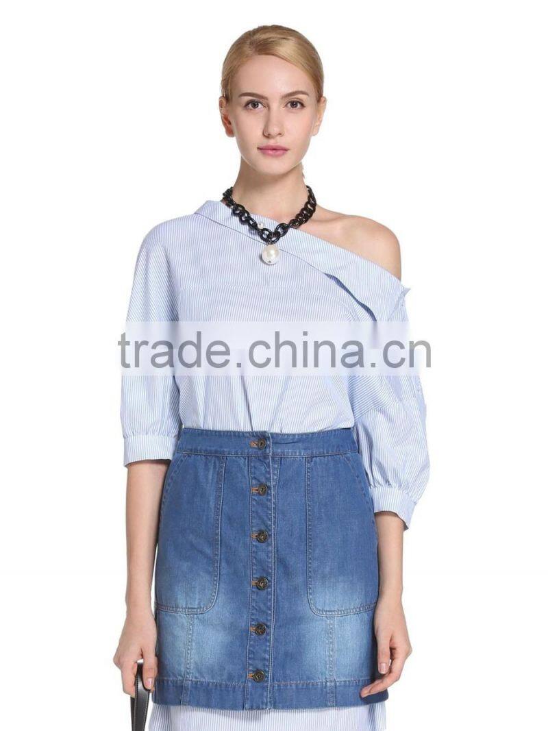 Ladies 100% cotton stripe woven combined new jeans dress/dress sets