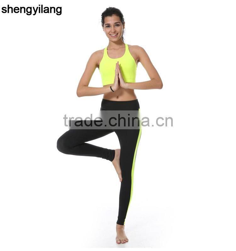 Beautiful fluorescence slim fitness yoga clothes 88% polyester + 15% spandex fitness sportwear yoga suit in guangzhou