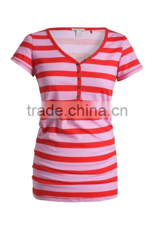 high quality custom wide neck breezy textured all-over stripe combed cotton t shirt