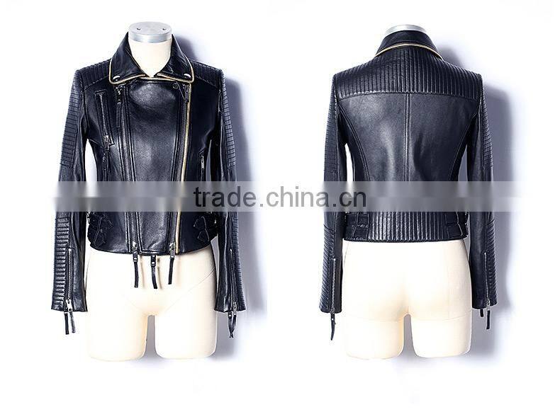 2017 latest designs lady casual fashion women leather motorcycle jacket for wholesale