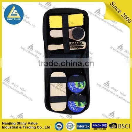 complete polyester bag shoe polish kit with sponge brush and cleaning cloth