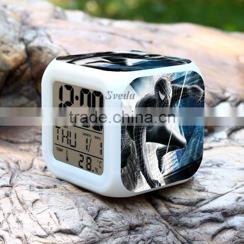 (Low price)2015 Hot Spiderman LED Alarm Clock,glowing led color change digital alarm clock, Spider man Digital Alarm Clock