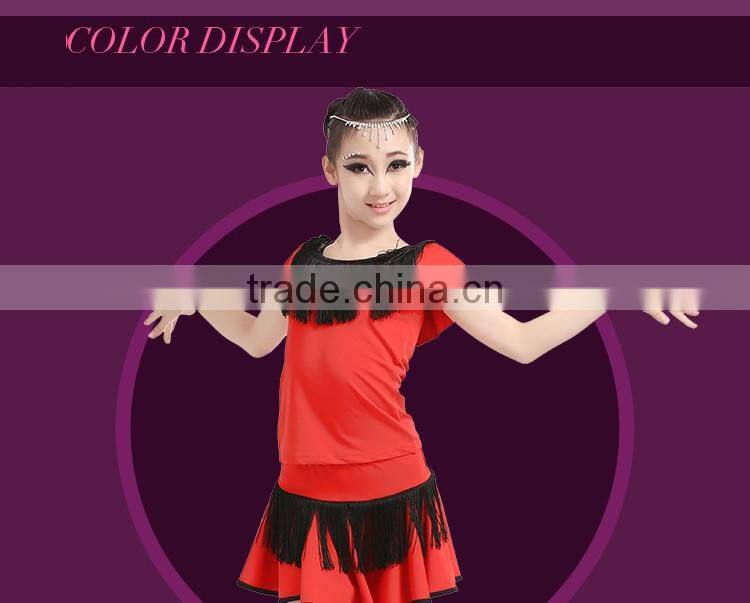 Girls Sexy Leopard Latin Dance Skirt Suits Children Kids Performance Latin Fringe Dress