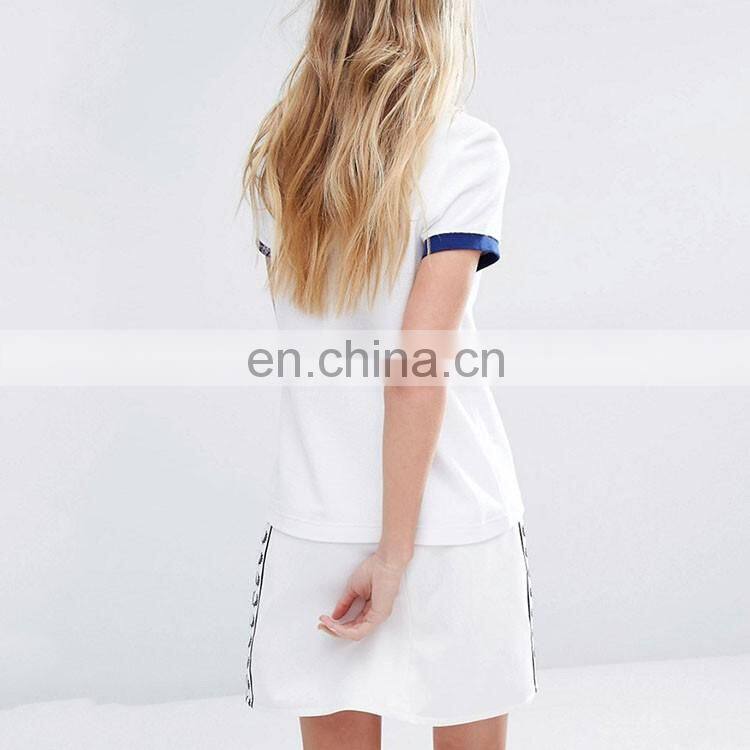 Bulk wholesale clothing custom women top white t-shirts curved hem tee shirt