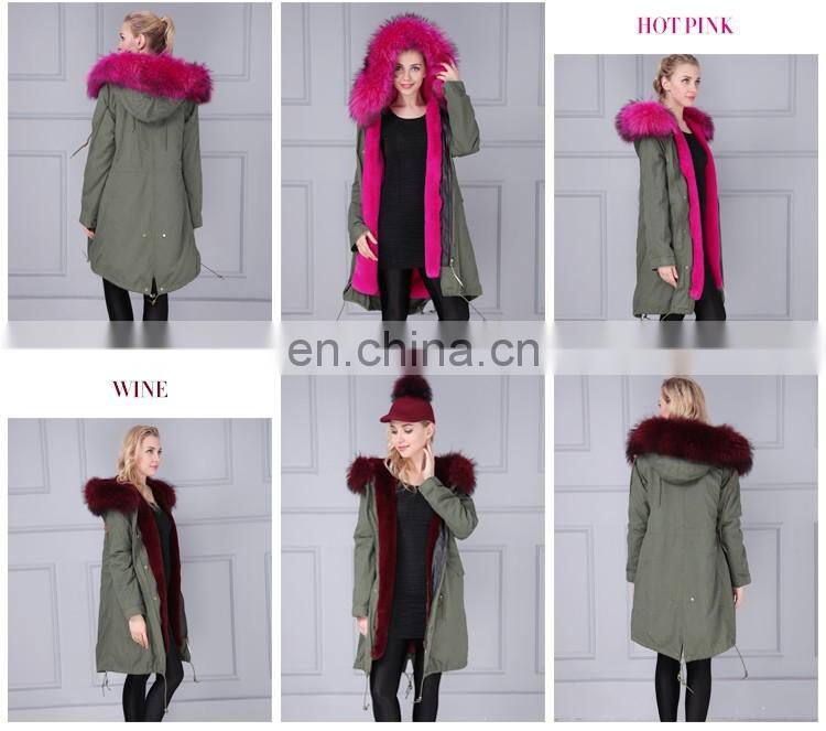 Korea style women hooded fur parka fur raccoon jacket with low price