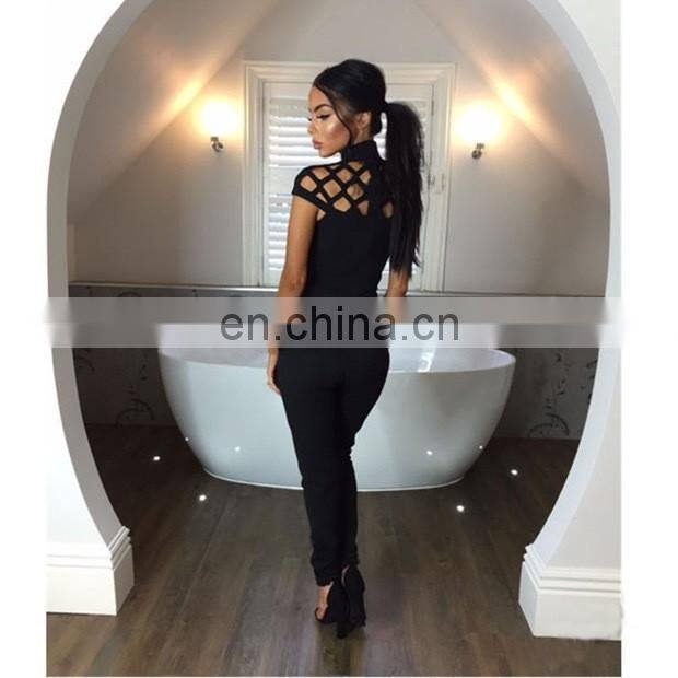 amigo 2017 new design black cap sleeve cut out sexy long bodycon bandage jumpsuit for women party wear