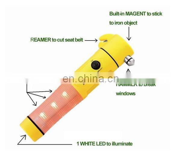 Multifunction Escape tool Led flashlight, rescue hammer, emergency hammer and seat belt reamer for car emergency