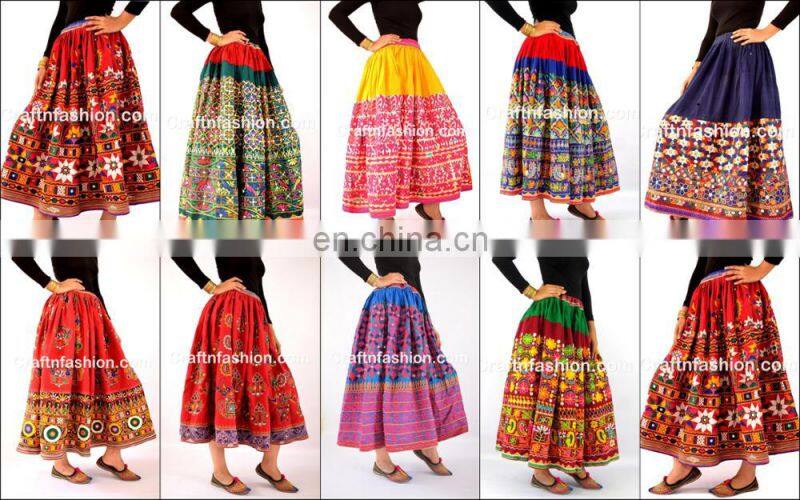 Tribal Ethnic Belly Dance Floral Skirt- Indian old VINTAGE Gujarati kutchi Skirt - Vintage Embroidered Multi boho banjara skirts