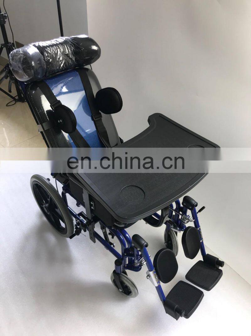 Foldable CP Wheelchair with PU wheels and desk