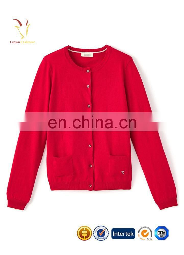 Computer Knitted Cardigan with Button Red Cashmere Cardigan