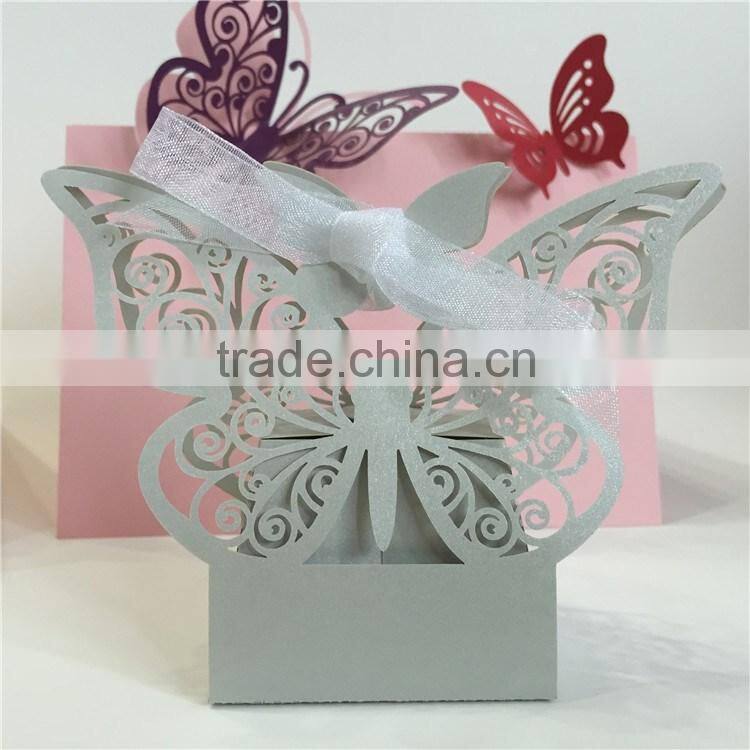 Wholesale Korean Laser Cut Butterfly Candy Box Wedding Invitation With Ribbon