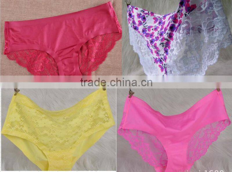 We Have Stocks 35Colors For Ladies True Top Quality Seamless+Sexy Lace Floral BackUnderwear Briefs Panties Lingerie 50pcs/Lot