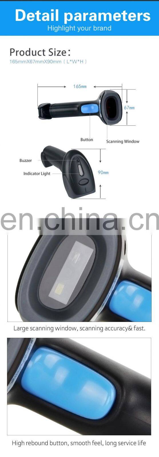 Rakinda Laser 1D 2D QR Reader Scanners Range Supermarket Handheld OEM ODM Barcode Scanner