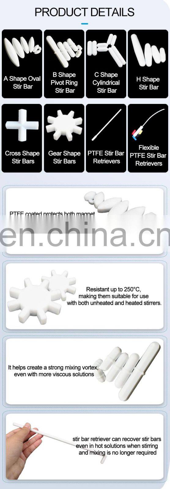 Larksci Oval Pivot Ring Plain PTFE Stir Bar Magnetic Bar Magnet For Mixing Use