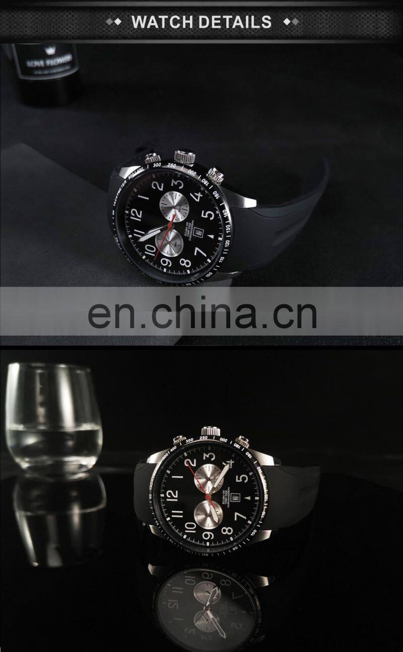 Wholesale Business Chronograph Man Watch Black Silicone Strap Waterproof Mens Sport Watches Japan Quartz Movement Watches