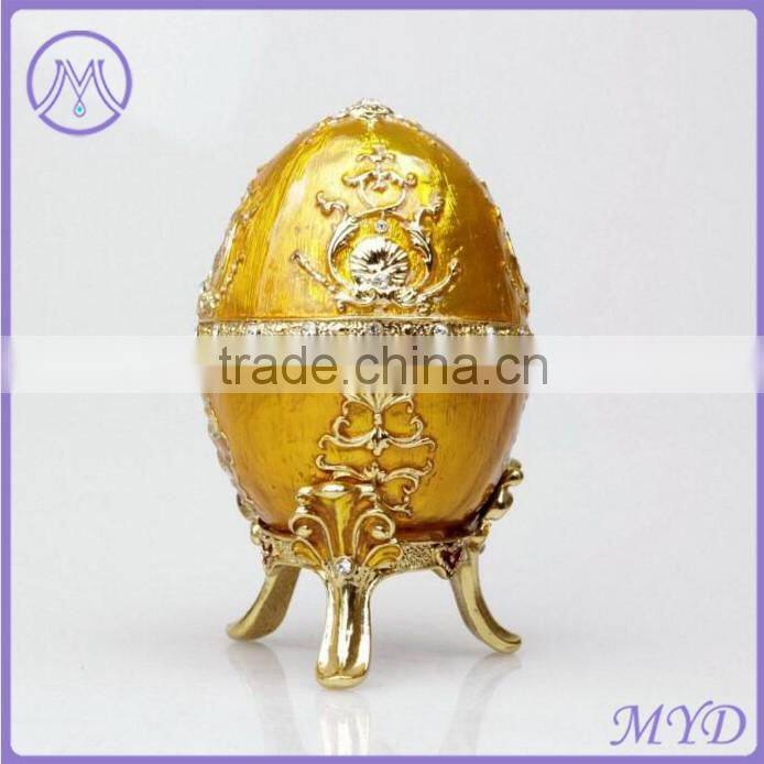 Fashion jewelry metal red enameled Faberge style russian egg trinket box