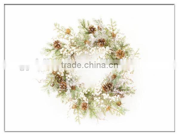 Natural rattan christmas garland with green leaves and berries/luxury led christmas garland