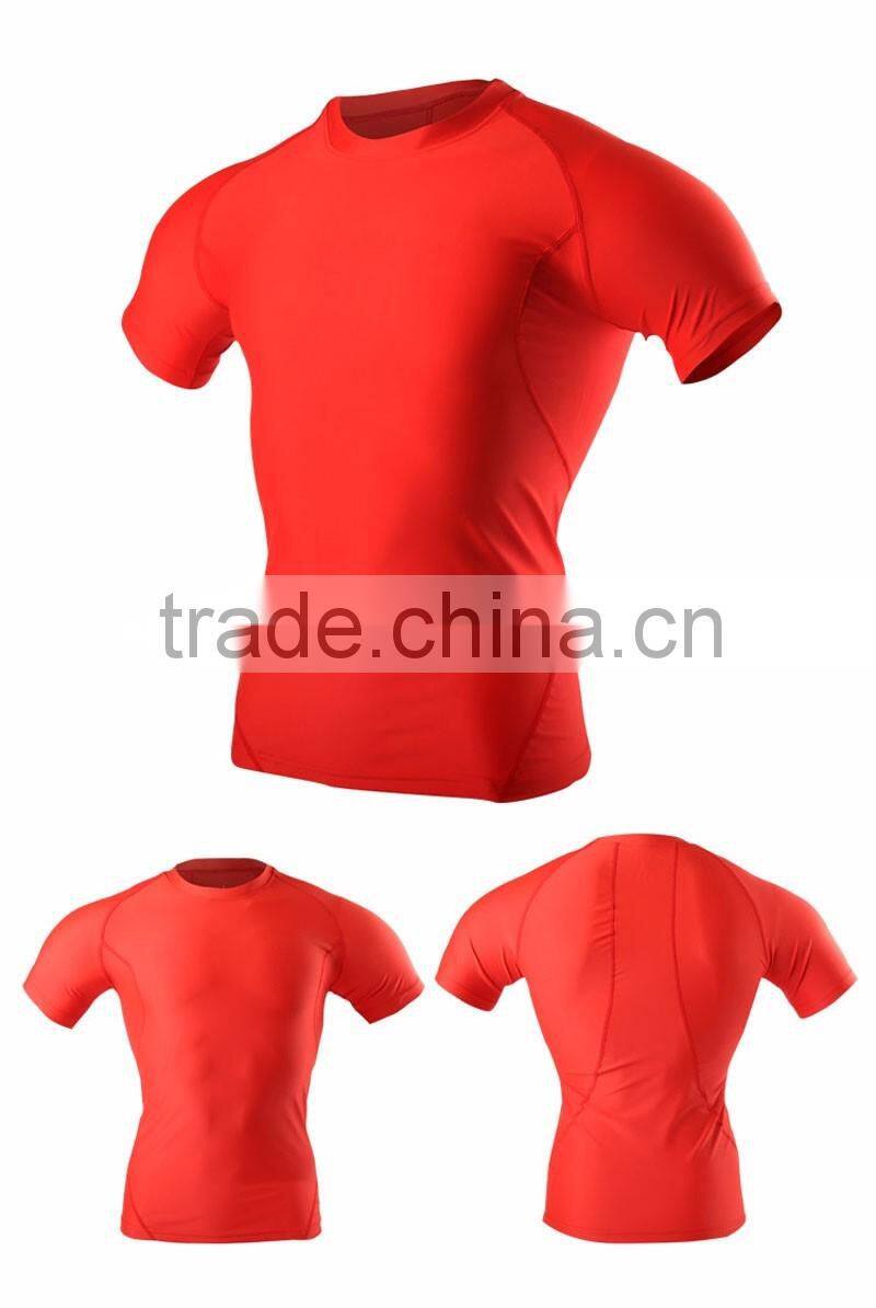 (OEM/ODM Factory)Black Short sleeve quick dry breathable compression wear men compression wear quick dry running tops for men