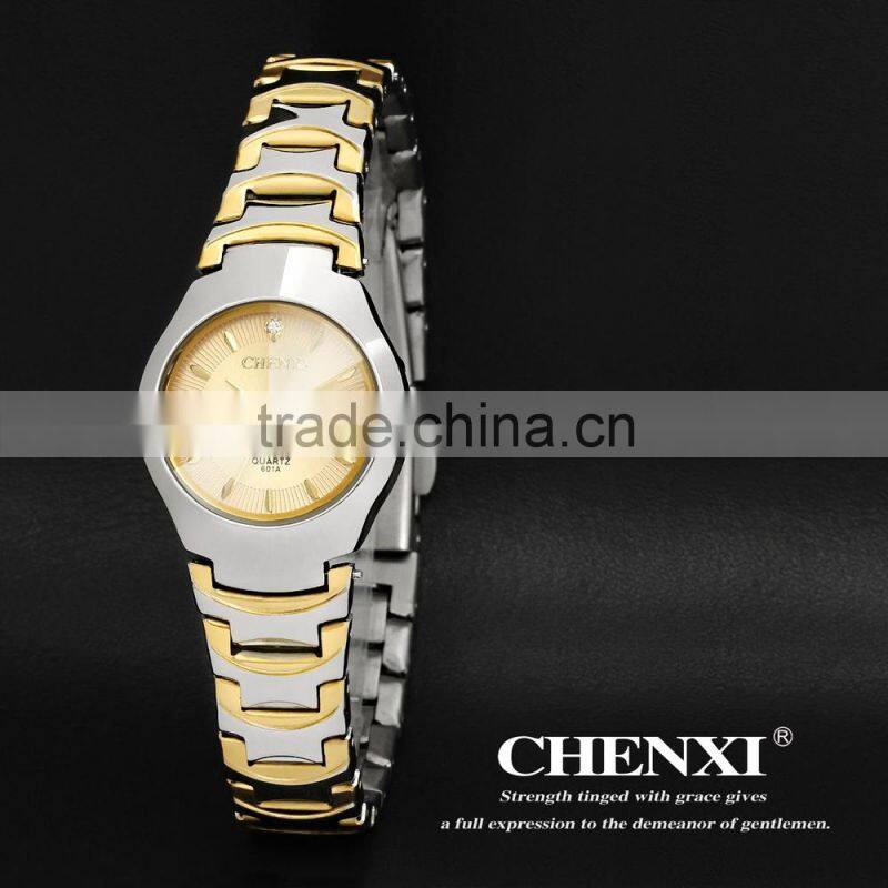 classic hot sale new calendar watch , gold plated 5ATM waterproof gold double date watch for couples 601A