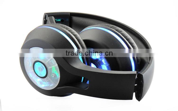 LED Over Head Earphone Wireless Bluetooth Headsets with microphone micro Flashing LED lights