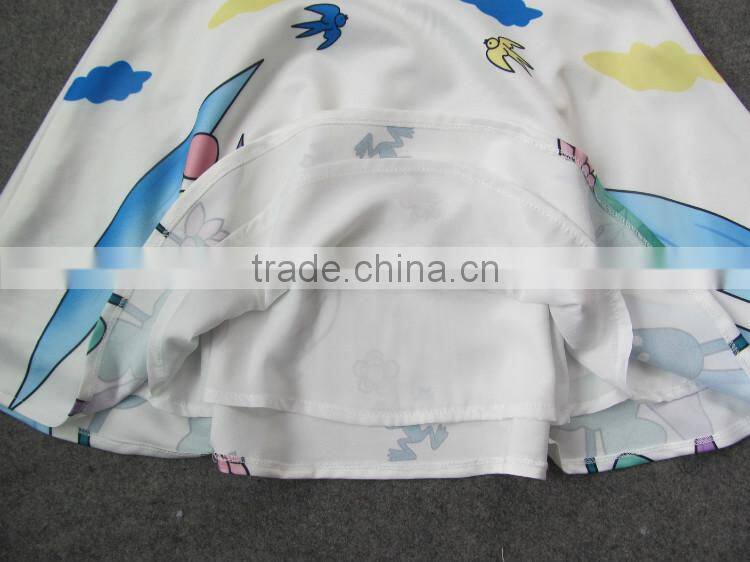 2014 Famous brand early autumn fashion style sleeveless swan printed women 2 pieces dress suits wholesale I17063