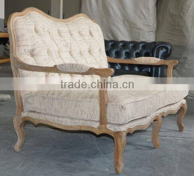 French country style wooden linen fabric cover sofa armchair