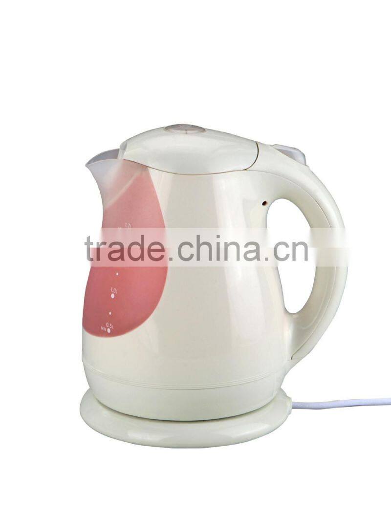 Low price fashion design and Color changing plastic cordless electric water kettle/boiling milk